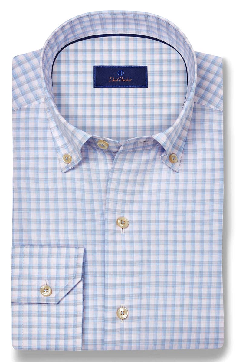 David Donahue Twill Check Cotton Sport Shirt, Alternate, color, Pink/ Sky