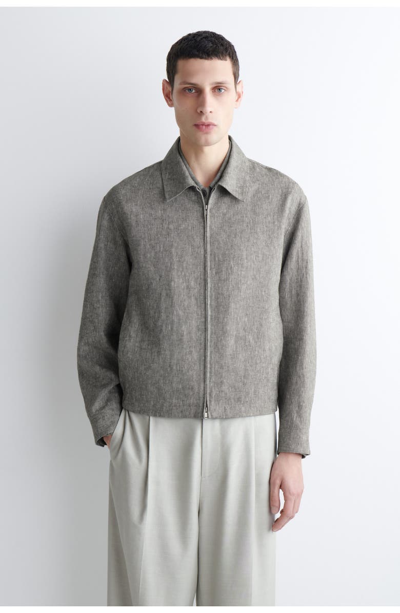COS Linen Blouson Jacket, Alternate, color, Gray Mélange