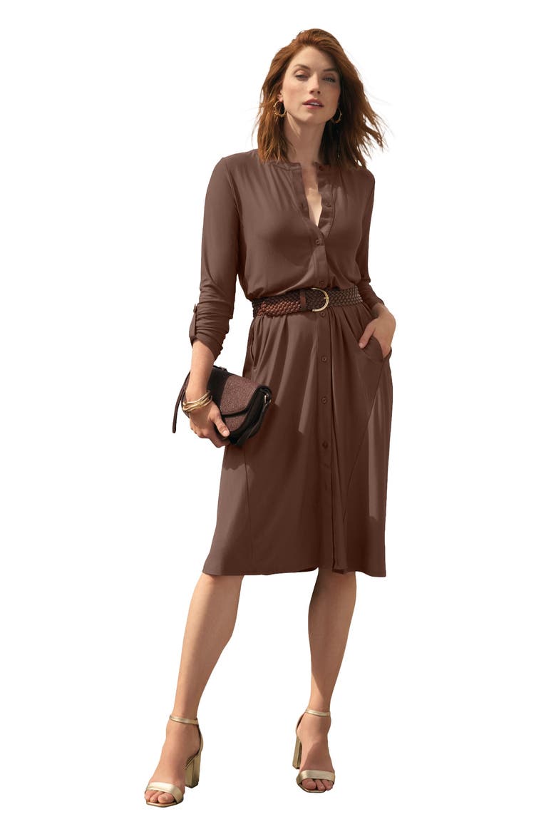 ¾ Sleeve A Line Shirt Dress, Main, color, RICH BROWN