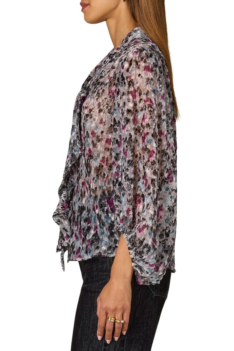 Abstract Print Burnout Velvet Peasant Top, Alternate, color, BLACK/ PLUM MULTI