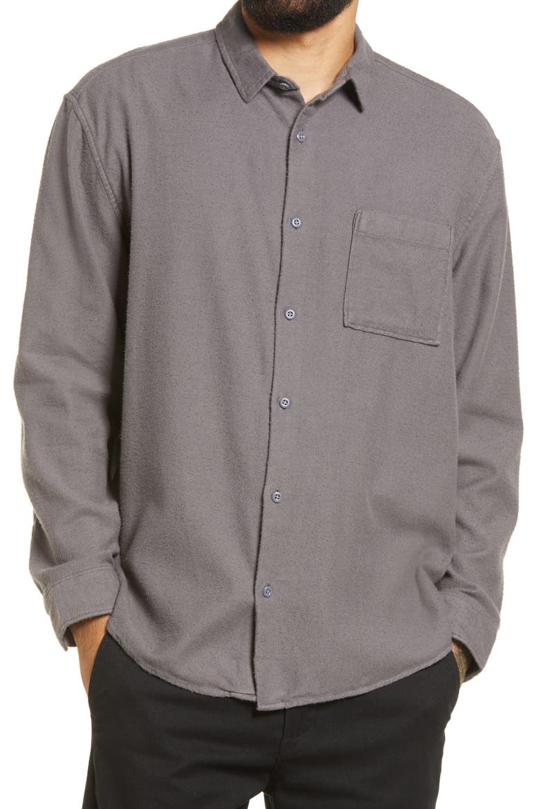 Solid Flannel Button-Up Shirt, Main, color, GREY TORNADO - GREY GRINDLE