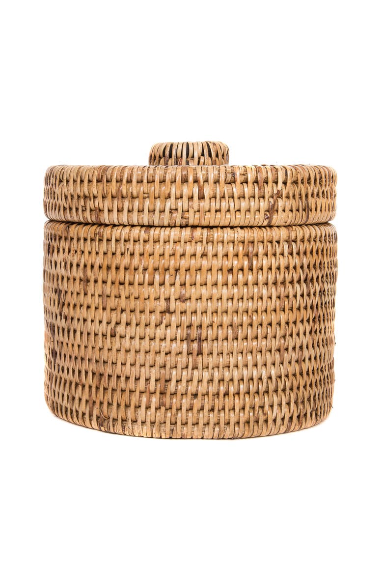 Artifacts Rattan Round Single Tissue Roll Box, Alternate, color, Honey Brown