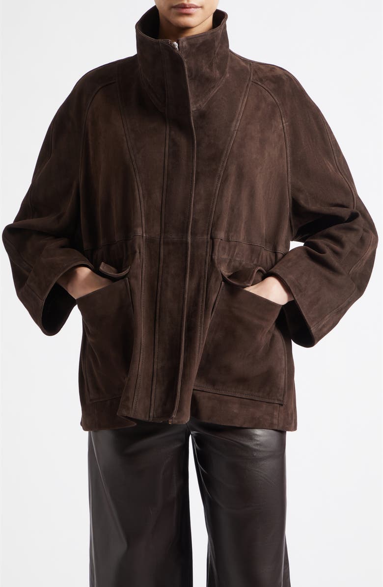 NOUR HAMMOUR Quai Suede Jacket, Main, color, Mocha