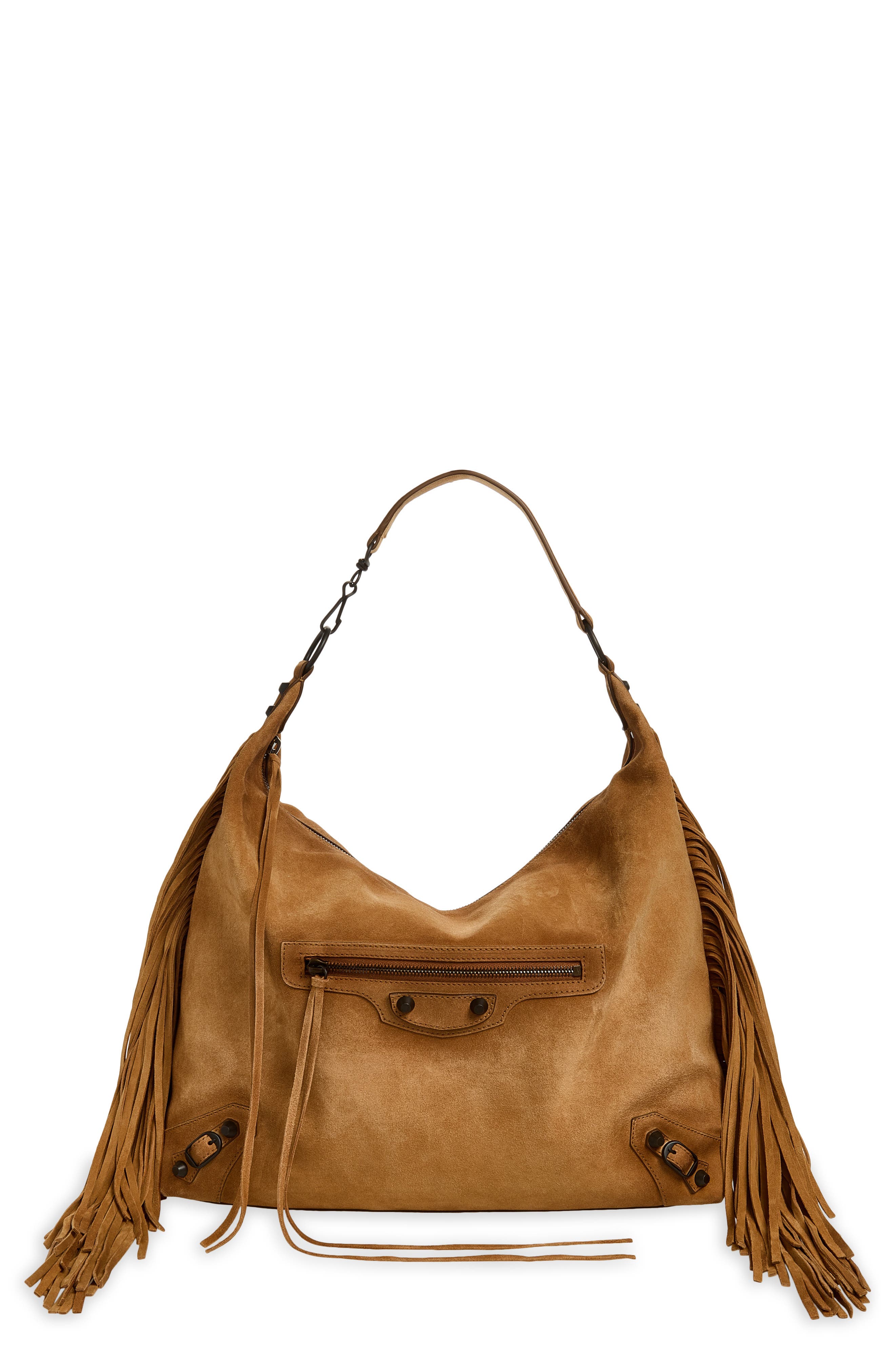 Medium Le City Fringe Waxed Suede Hobo Bag, Main, color, 2533 CAMEL