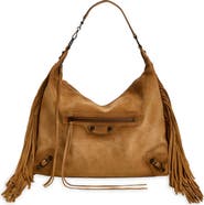 Balenciaga Medium Le City Fringe Waxed Suede Hobo Bag