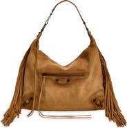 Balenciaga Medium Le City Fringe Waxed Suede Hobo Bag