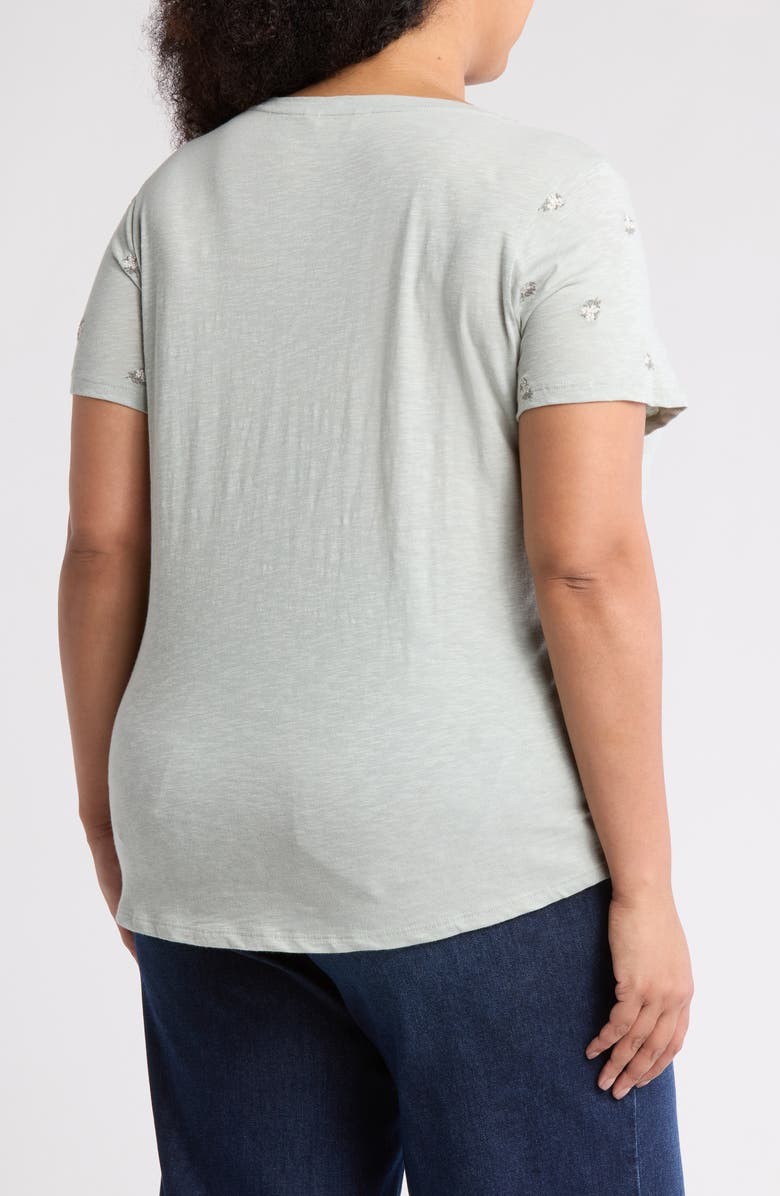 Lucky Brand V-Neck Bouquet Embroidered T-Shirt, Alternate, color, Aqua Gray