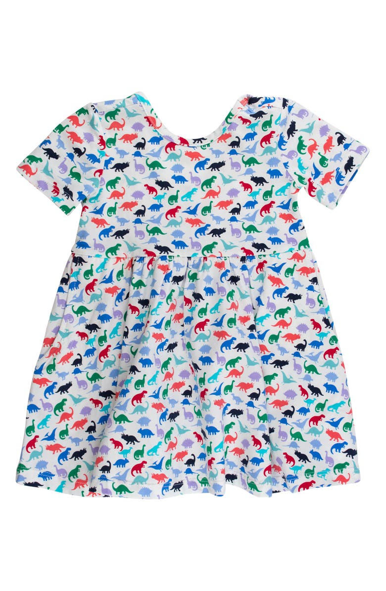 RuffleButts Knit Short Sleeve Twirl Dress, Main, color, Dino Roar