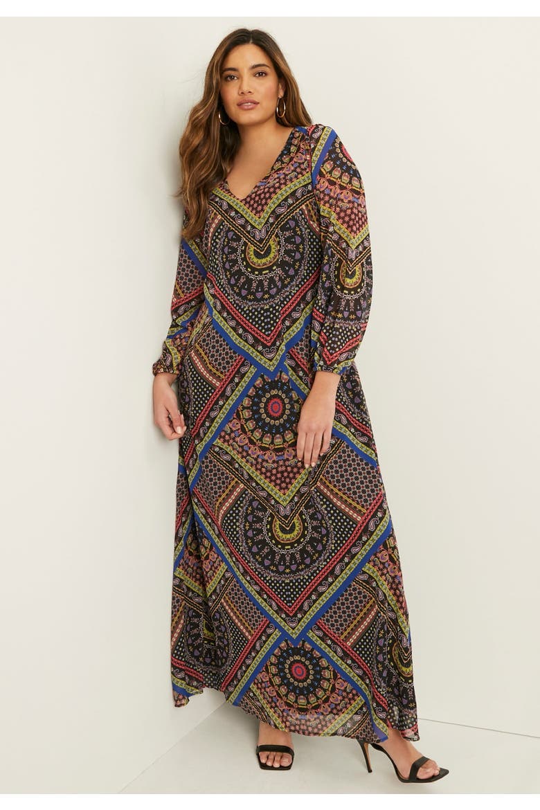 Chiffon Maxi Dress, Alternate, color, MULTI BIAS BANDANA