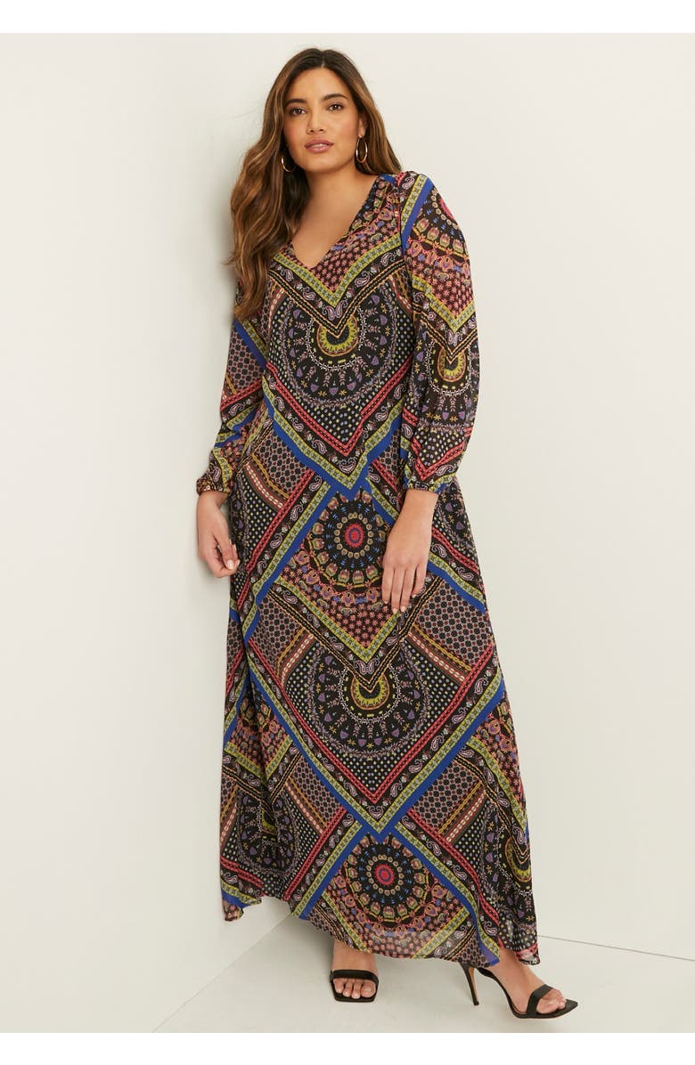 June + Vie Chiffon Maxi Dress, Alternate, color, Multi Bias Bandana