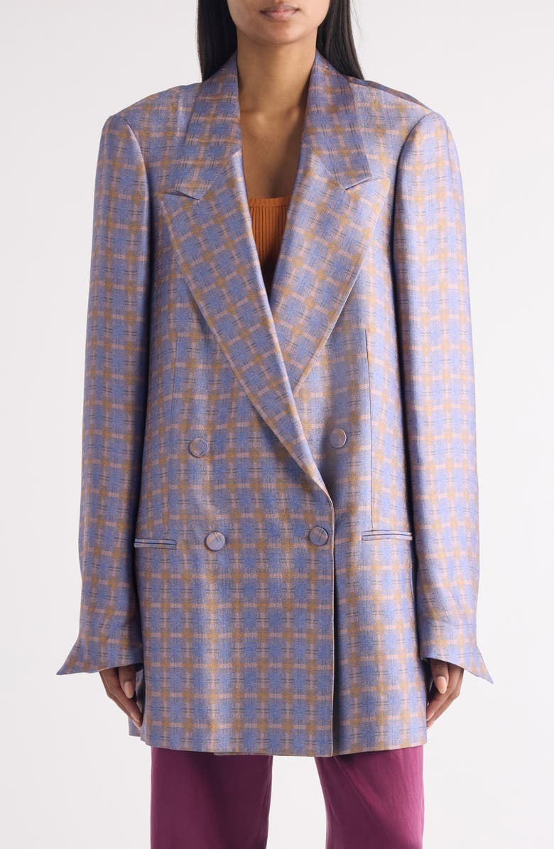 Dries Van Noten Blink Spray Check Oversize Blazer, Main, color, Blue/ Peach