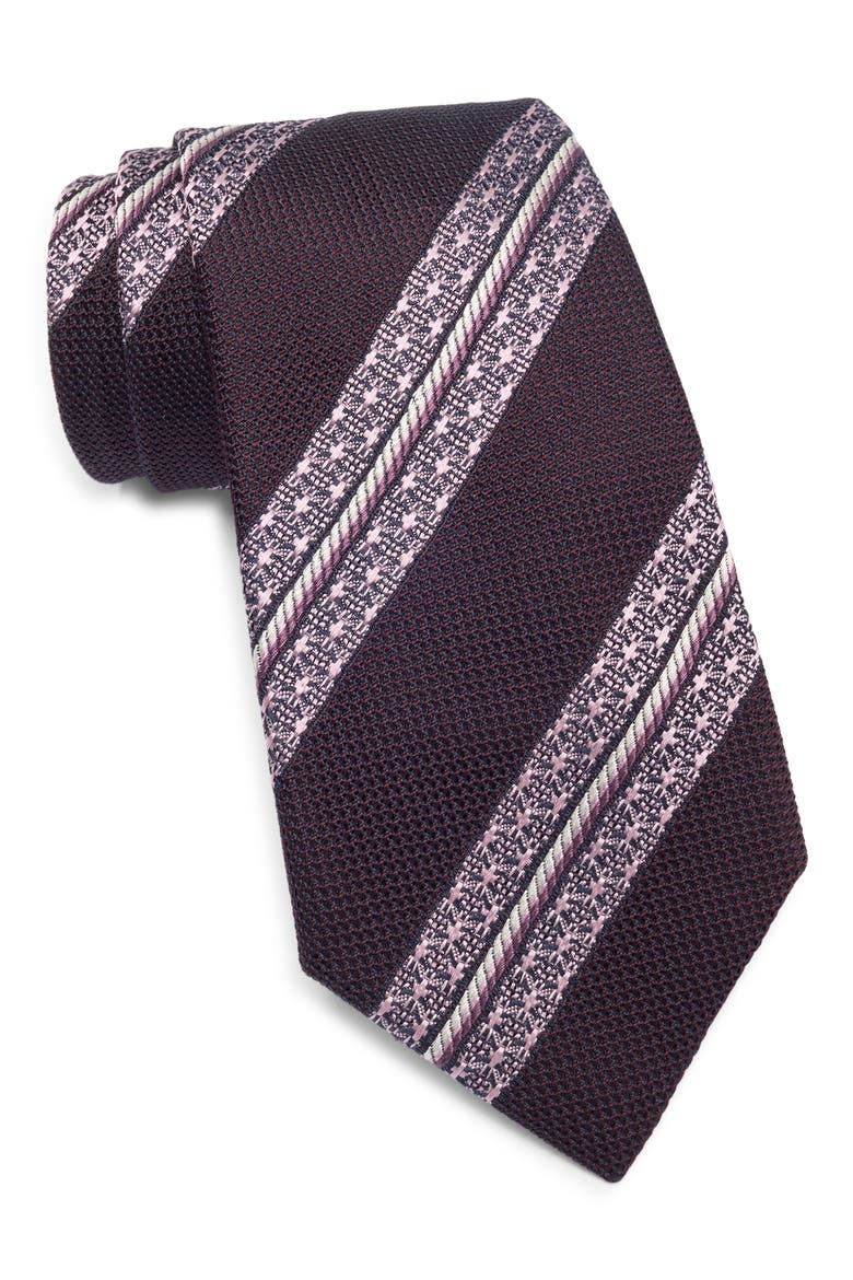 Stripe Silk Tie, Main, color, DARK RED STRIPE