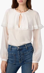 CAMI NYC Marila Lace Trim Ruffle Silk Chiffon Top