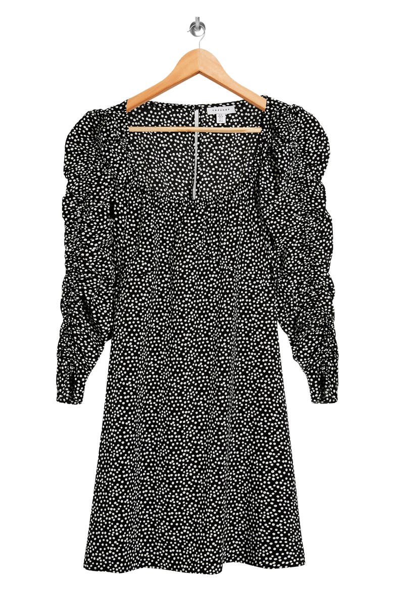 Ruched Long Sleeve Teadress, Alternate, color, BLACK MULTI