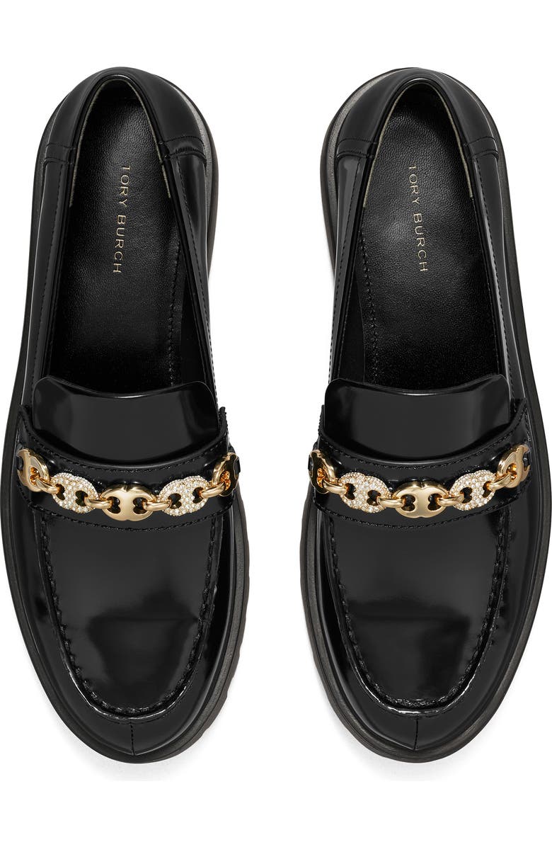 Tory Burch Gemini Embellished Lug Sole Loafer, Alternate, color, Perfect Black / Gold