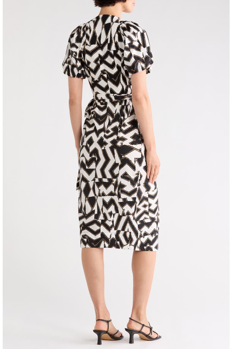 Arina Puff Sleeve Wrap Dress, Alternate, color, TROY MAZE LARGE BW