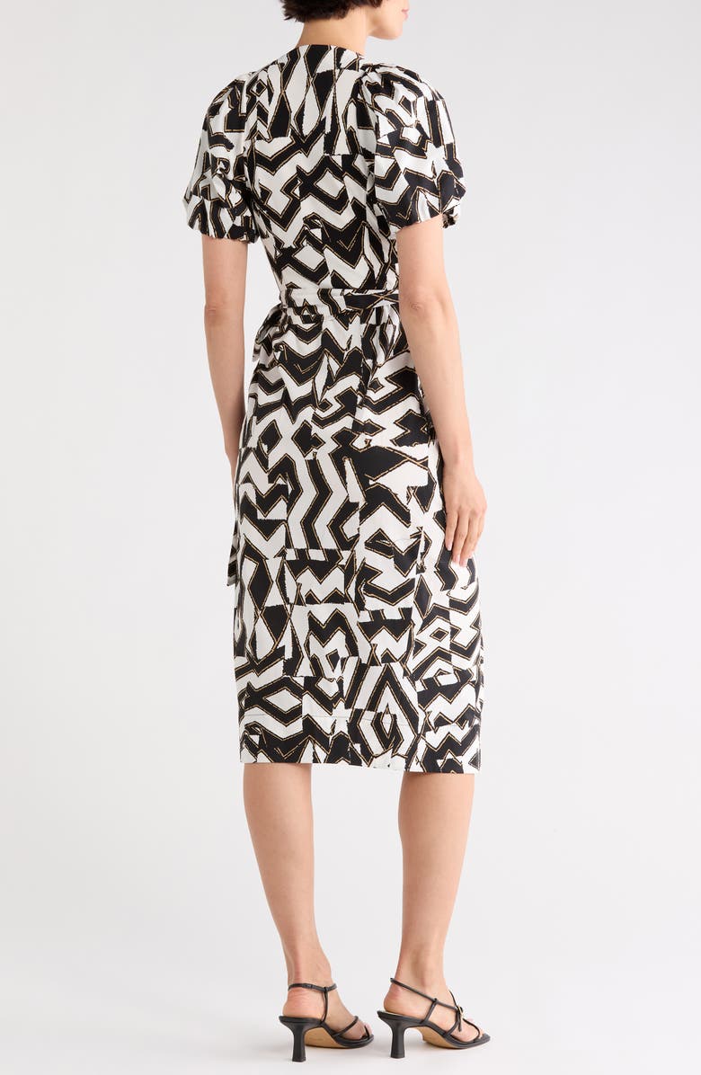 Diane von Furstenberg Arina Puff Sleeve Wrap Dress, Alternate, color, Troy Maze Large Bw