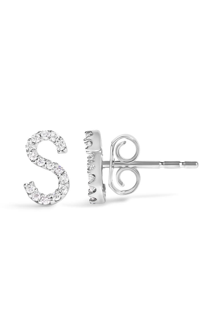 10K Gold 1/10 Cttw Diamond Initial "A" to "Z" Stud Earring, Alternate, color, White Gold | S