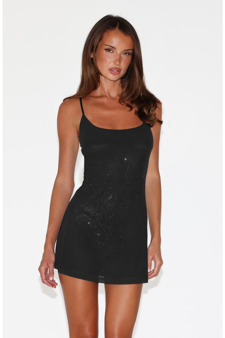 Octavia Floral Embellished Minidress, Alternate, color, BLACK