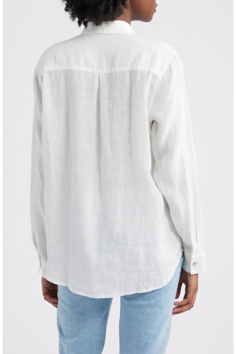 Samar Floral Embroidery Detail Linen Blend Button-Up Shirt, Alternate, color, WHITE
