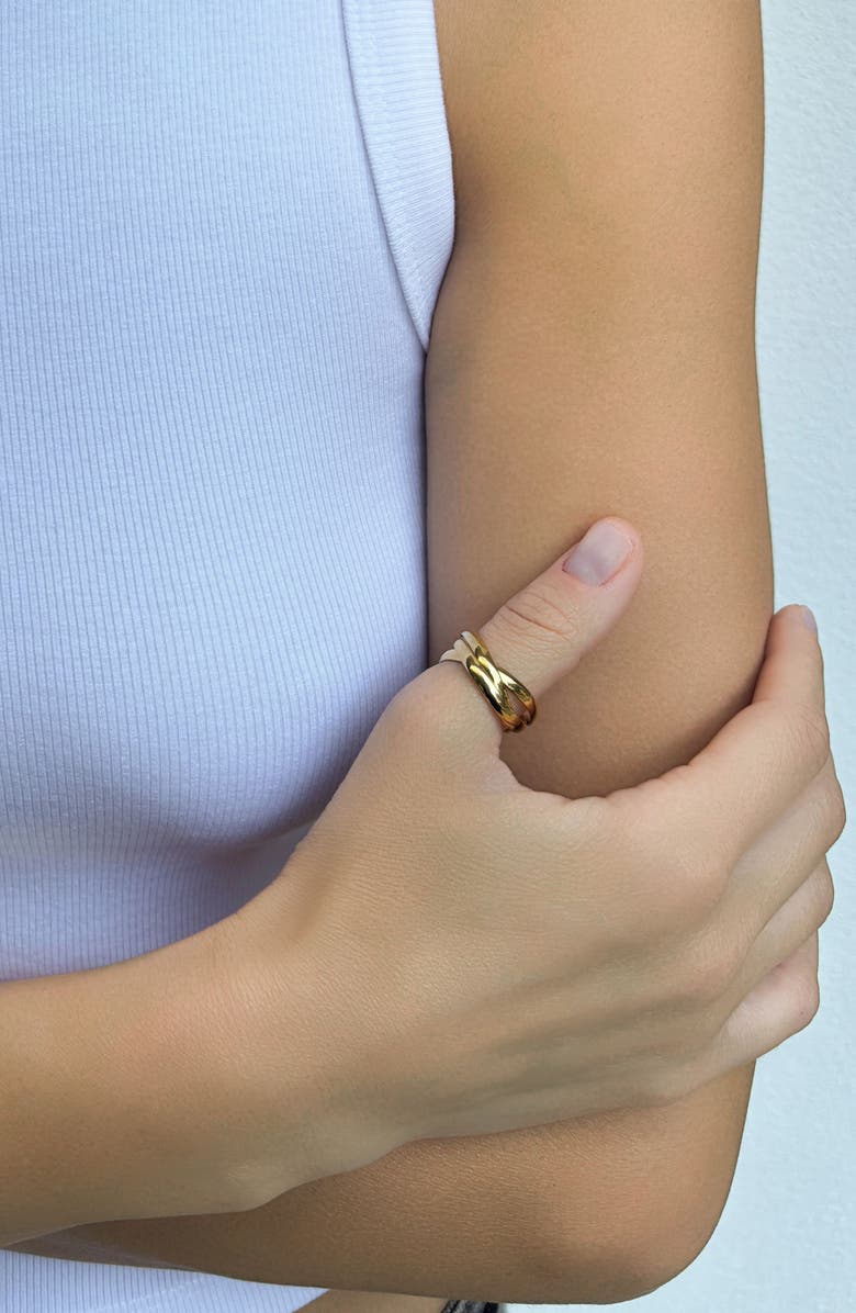 Adornia 18K Gold Plated Stainless Steel Interlocking Triple Band Ring, Alternate, color, Gold