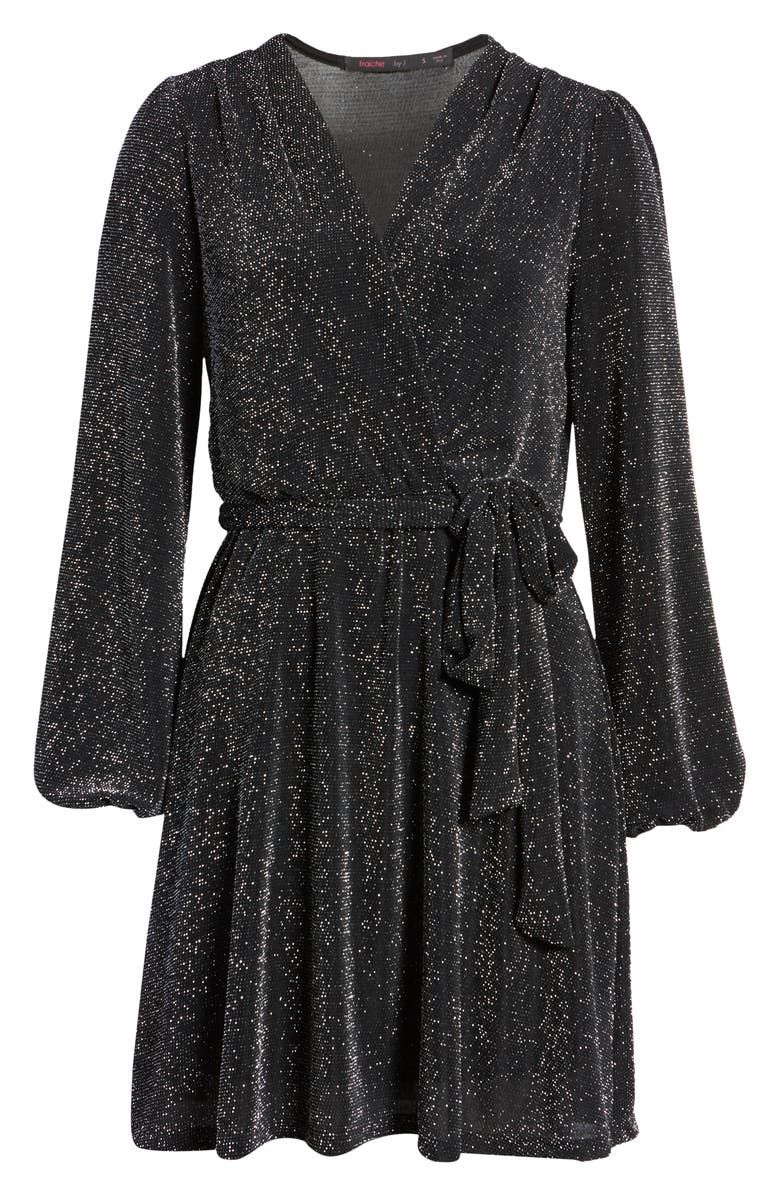 Fraiche by J Glitter Wrap Front Long Sleeve Minidress, Alternate, color,