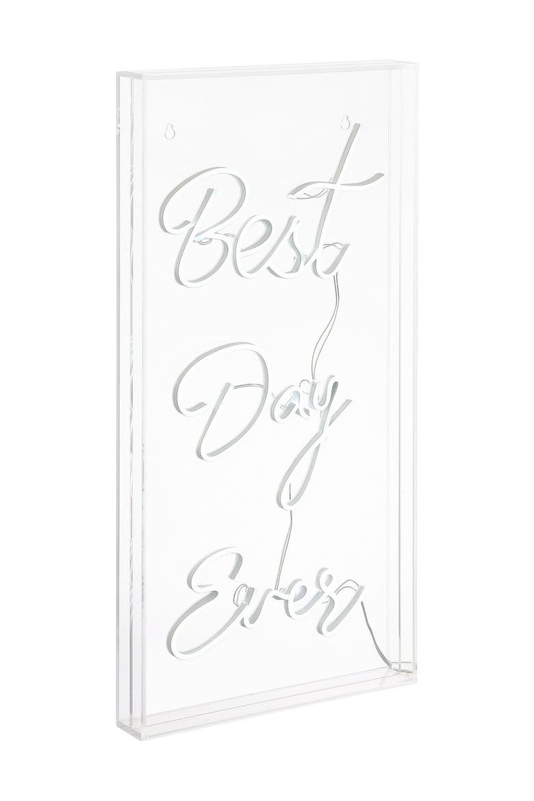 Best Day Ever 11.75" X 23.63" Contemporary Glam Acrylic Box USB Operated LED Neon Light, White, Main, color, White