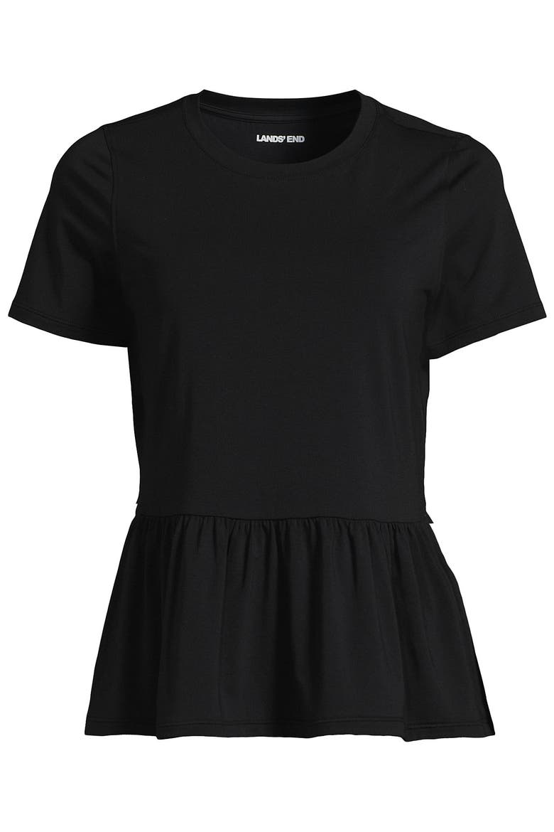 Short Sleeve Lightweight Jersey Crew Neck Peplum Tee, Alternate, color, Black