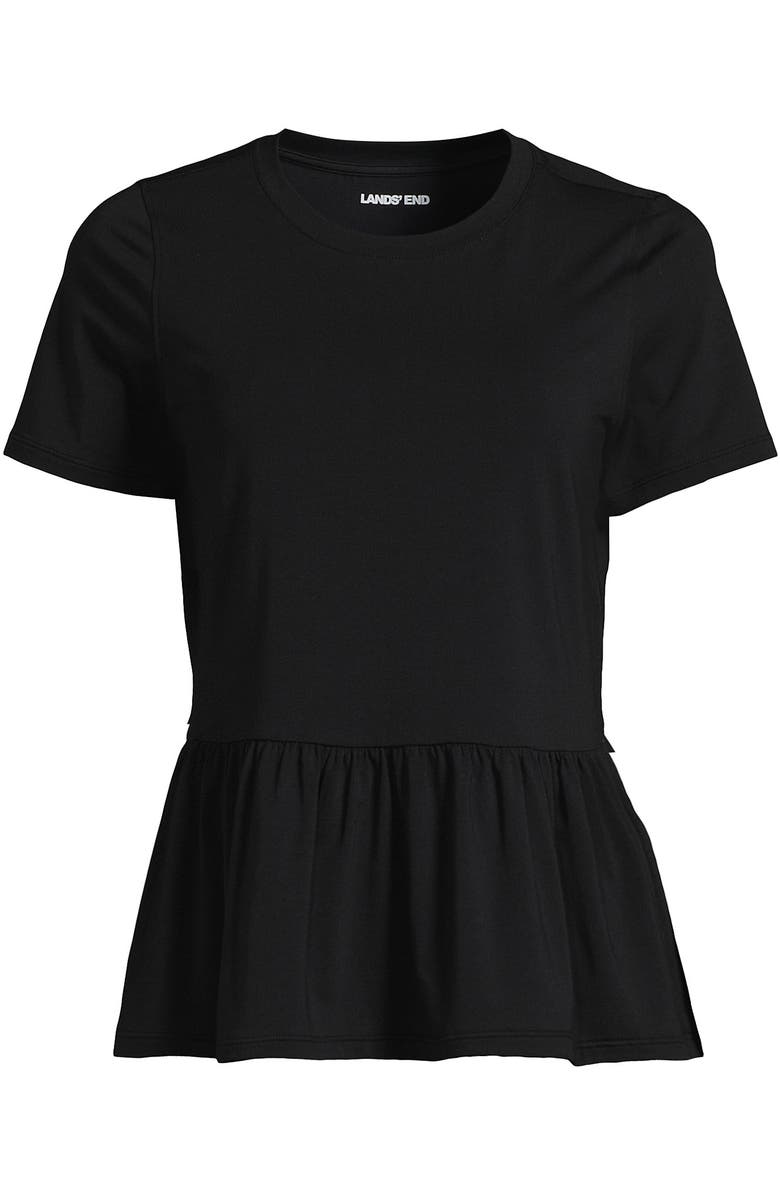 Lands' End Short Sleeve Lightweight Jersey Crew Neck Peplum Tee, Alternate, color, Black