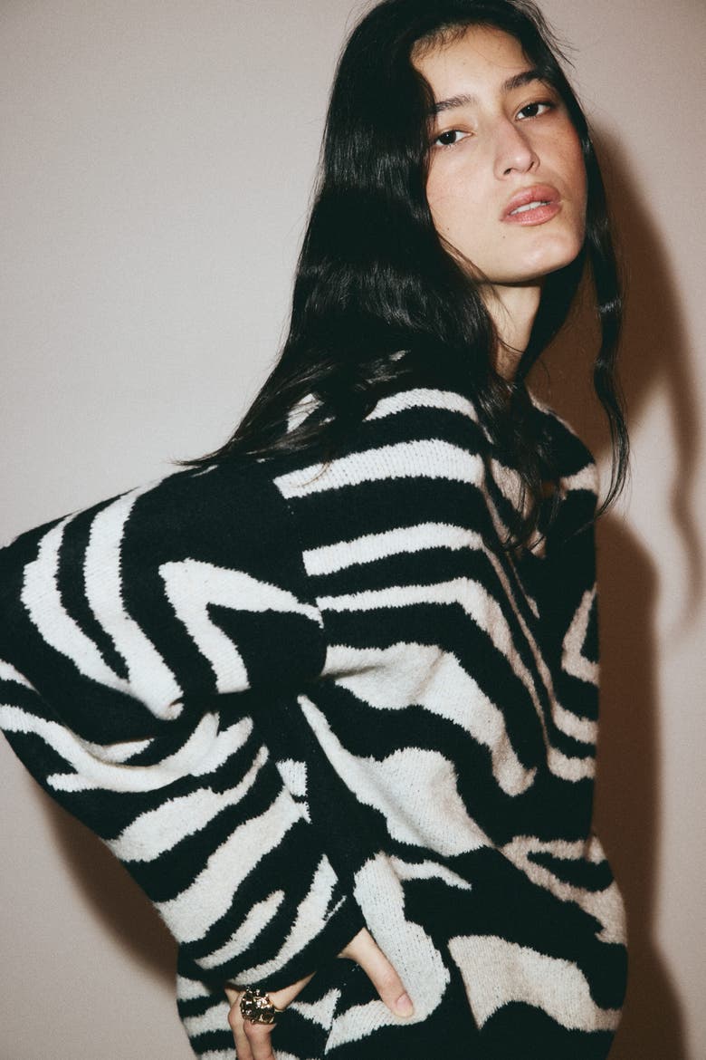 Jacquard-knit Jumper, Alternate, color, Black/zebra print