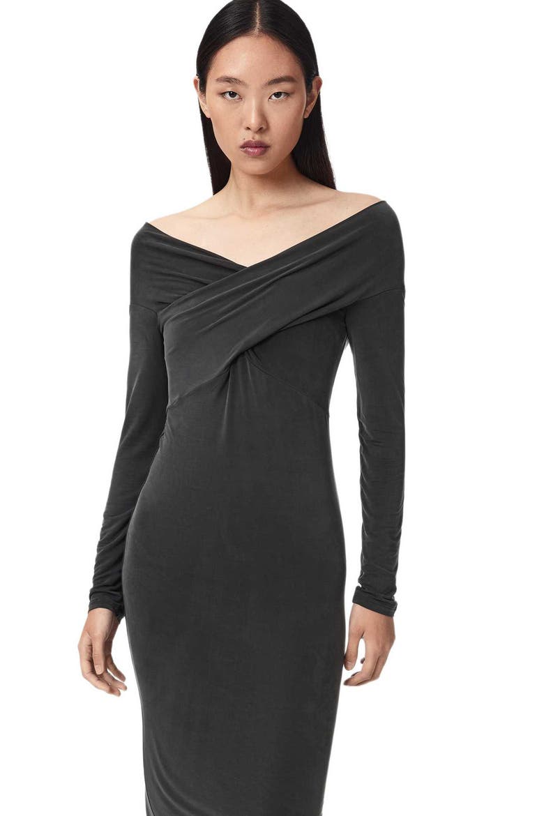 Delta Off the Shoulder Long Sleeve Maxi Dress, Alternate, color, BLACK