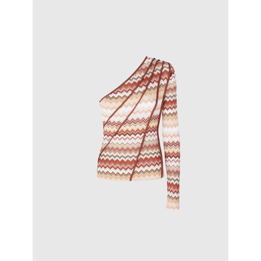 MISSONI MISSONI ONE-SHOULDER TOP WITH SERRATED LAMÉ ZIGZAG PATTERN AND RIBS