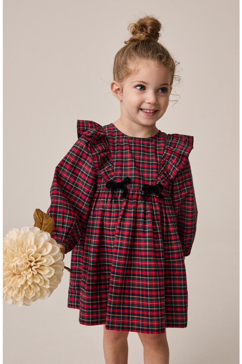 Kids' Tartan Bow Smock Dress, Alternate, color, RED