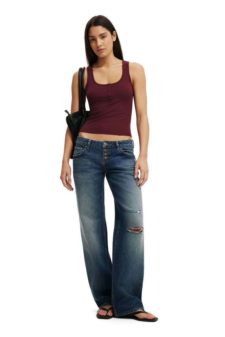 Women's Henley Rib Tank, Alternate, color, Sour Cherry