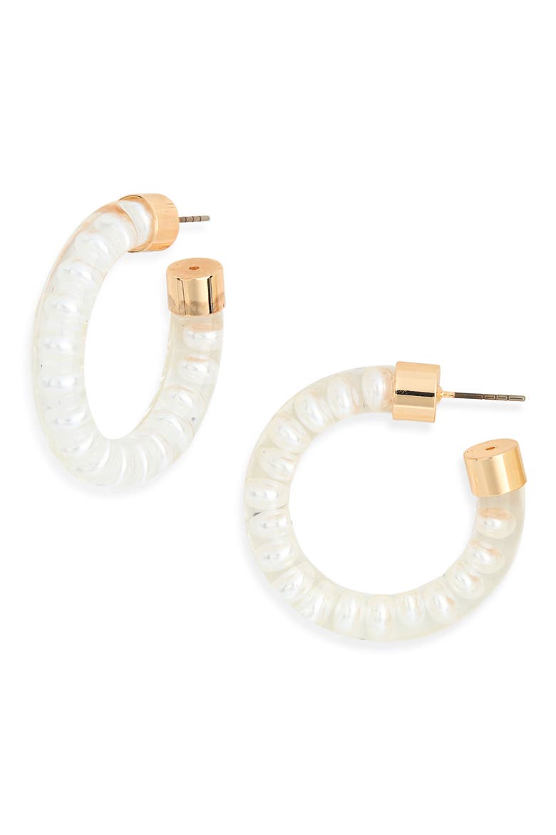 Resin Beaded Hoop Earrings, Main, color, WHITE- GOLD