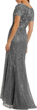 Mac Duggal Embellished V Neck Cap Sleeve Trumpet Gown