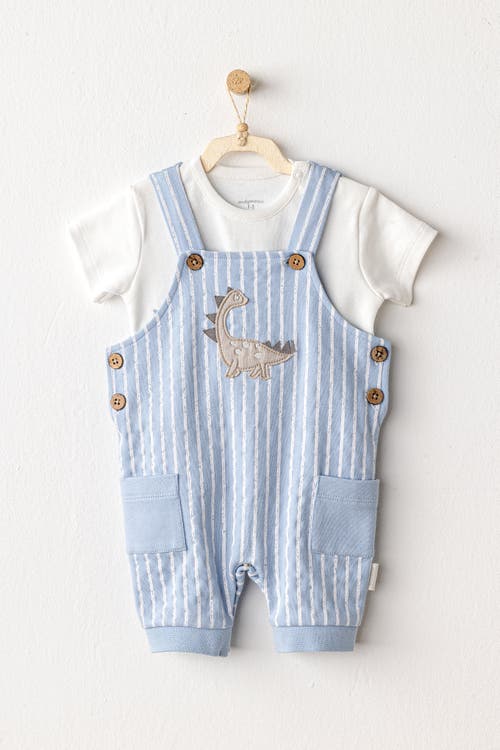 Andy Wawa Striped Dinosaur Jumpsuit In Blue