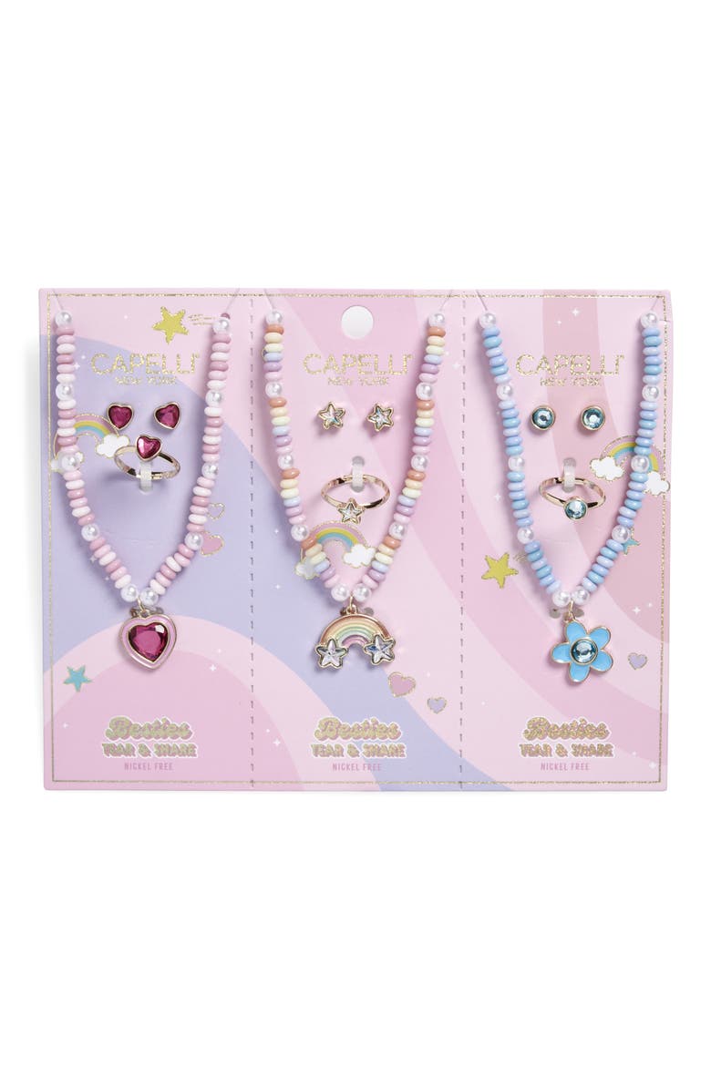 Kids' 9-Piece BFF Earring, Ring & Necklace Set, Main, color, PINK MULTI