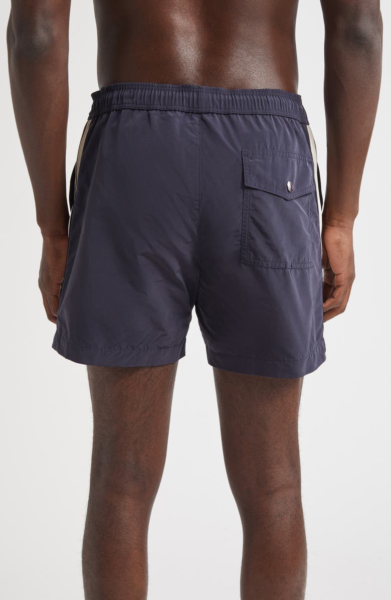 Moncler Side Stripe Swim Trunks, Alternate, color, Navy Blue