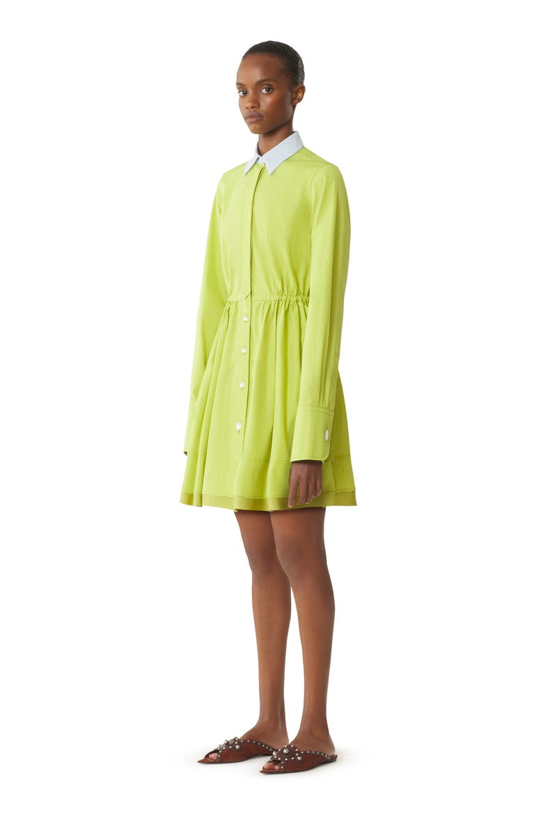 Green Short Shirt Dress In Cotton Poplin, Alternate, color, Absinth Green