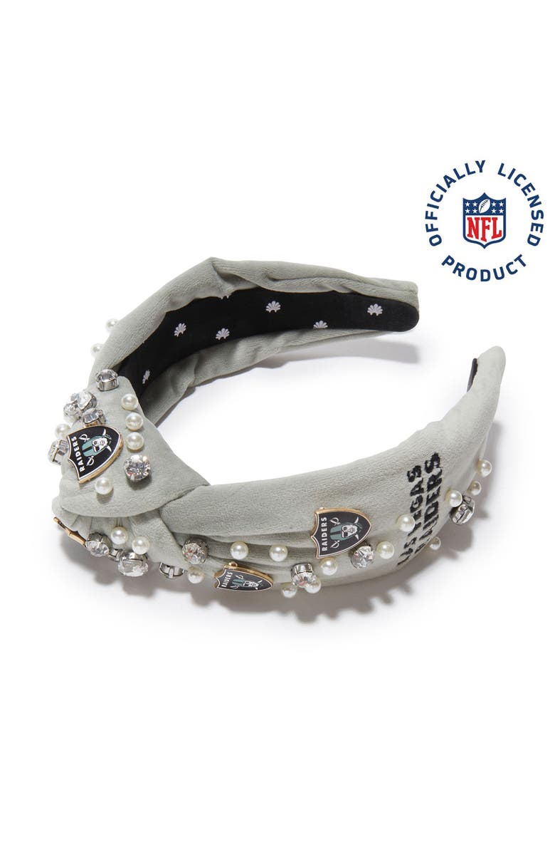 Lele Sadoughi Las Vegas Raiders Embellished Knotted Headband, Main, color, Gray 020