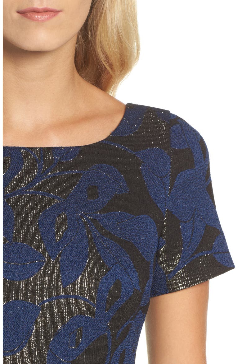Metallic Jacquard Sheath Dress, Alternate, color, NAVY