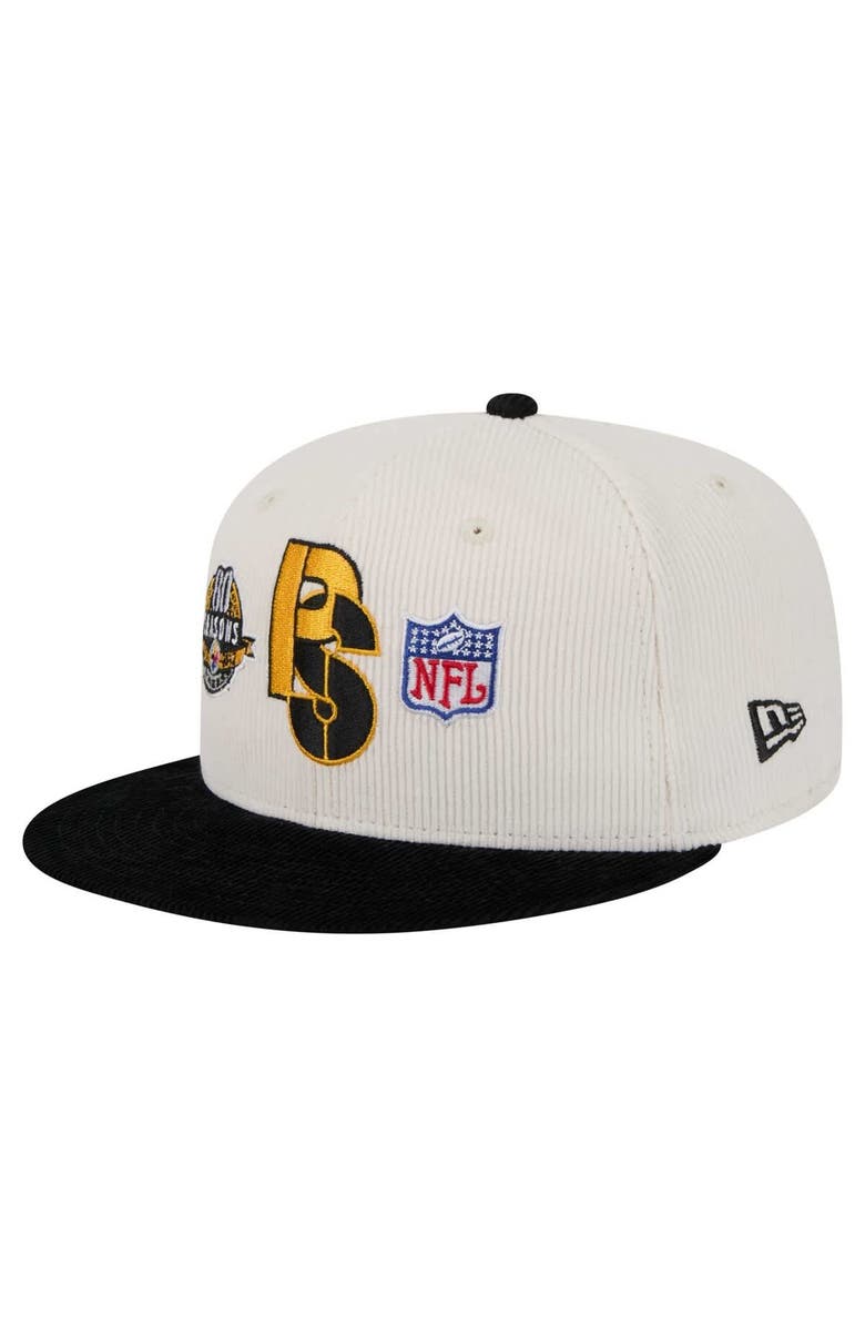 New Era Men's New Era Cream/Black Pittsburgh Steelers Corduroy 59FIFTY Fitted Hat, Alternate, color,