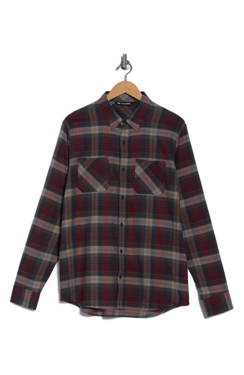 TravisMathew Seamus Plaid Button-Up Flannel Shirt, Alternate, color, Roan Rouge