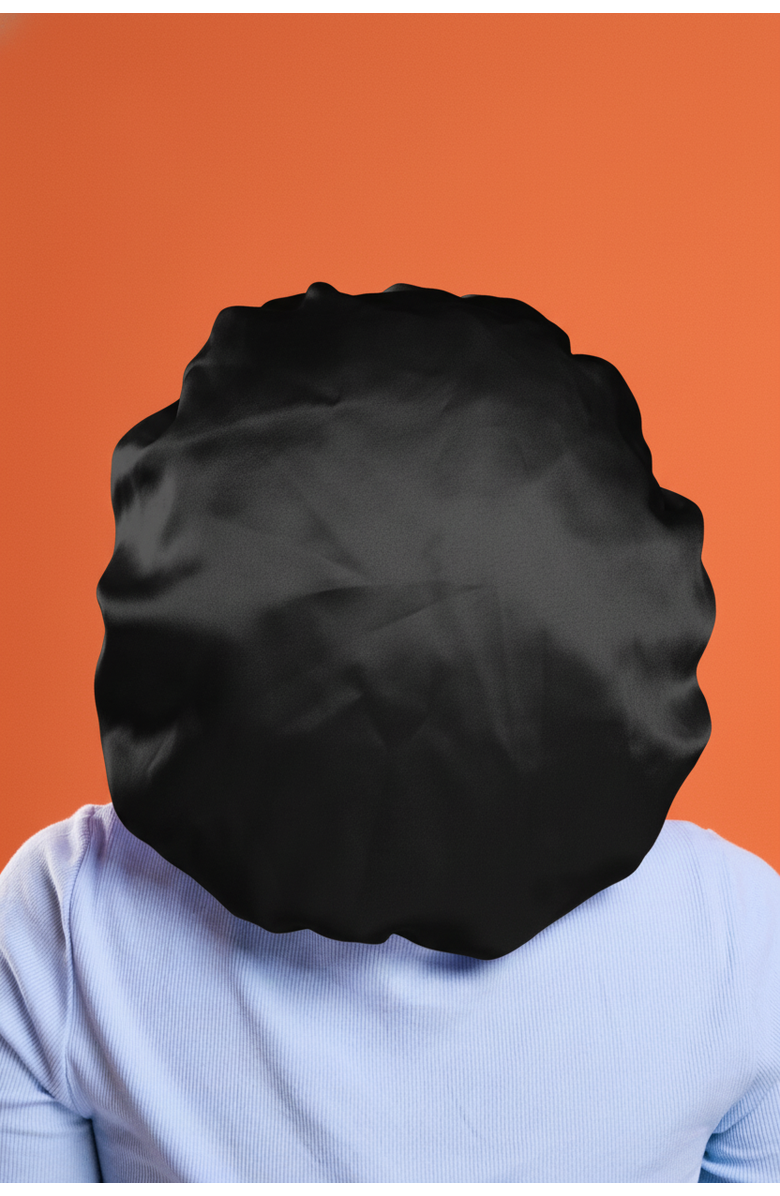 Hello Updo 100% Silk Night Bonnet, Alternate, color, Black