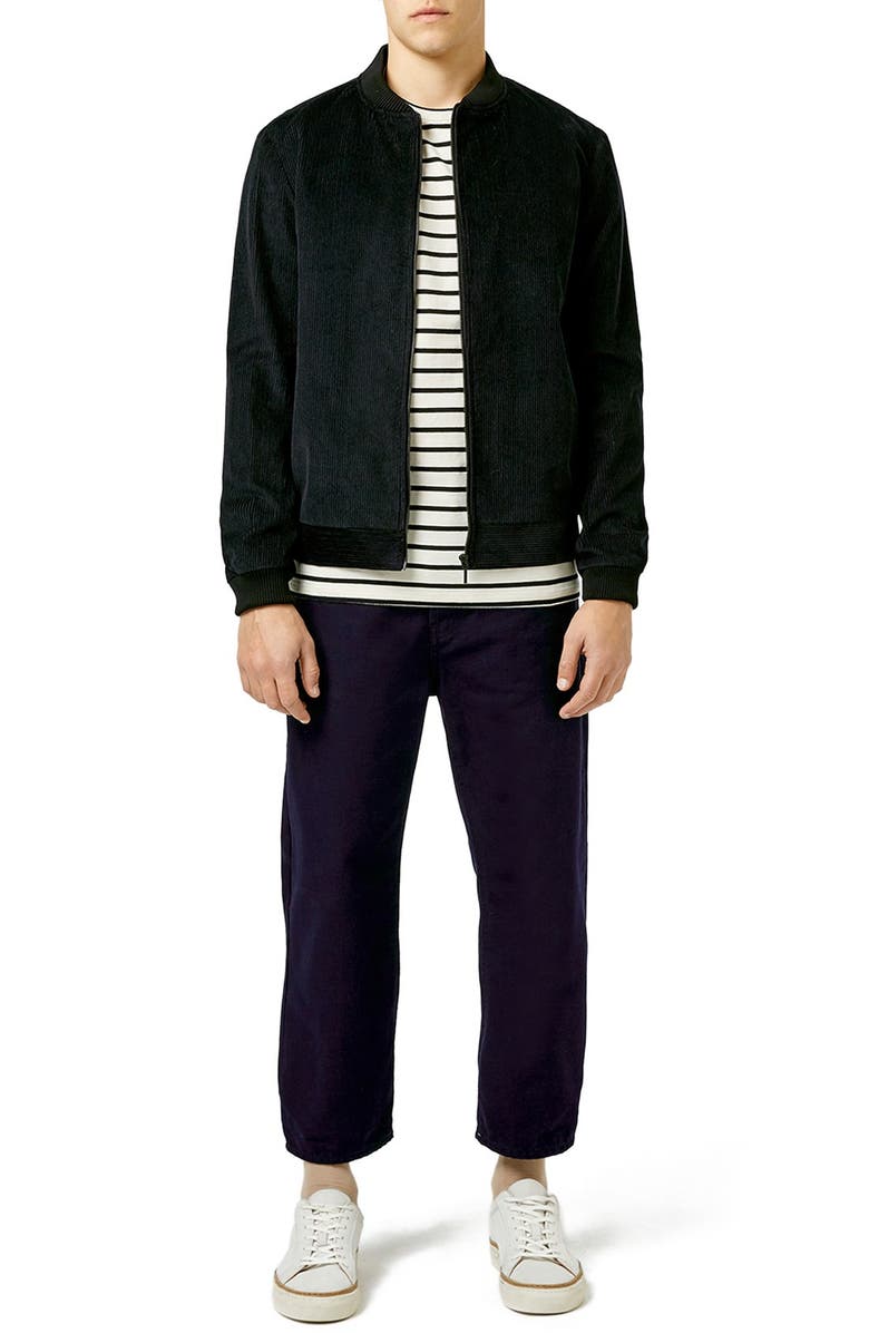 Topman Tailored Black Corduroy Bomber Jacket, Alternate, color, 