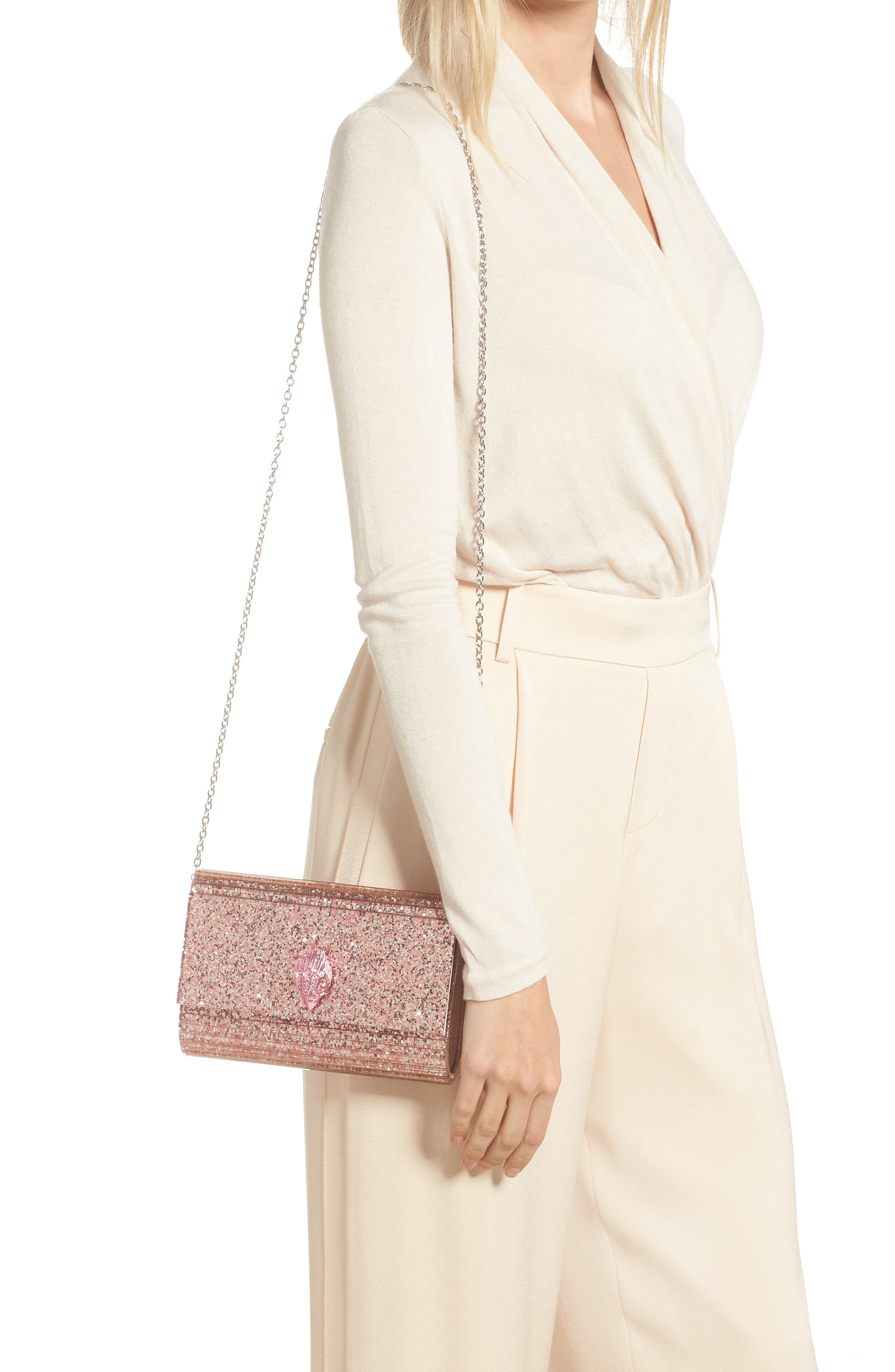 Kurt Geiger London Party Eagle Glitter Clutch, Alternate, color, Light/ Pastel Pink