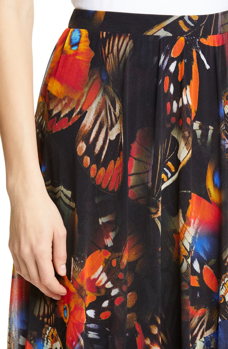 Fuzzi Butterfly Print Asymmetrical Midi Skirt, Alternate, color, 