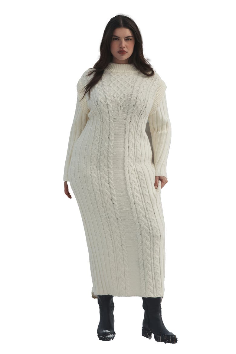 Cable Stitch Sweater Dress, Main, color, COCONUT MILK