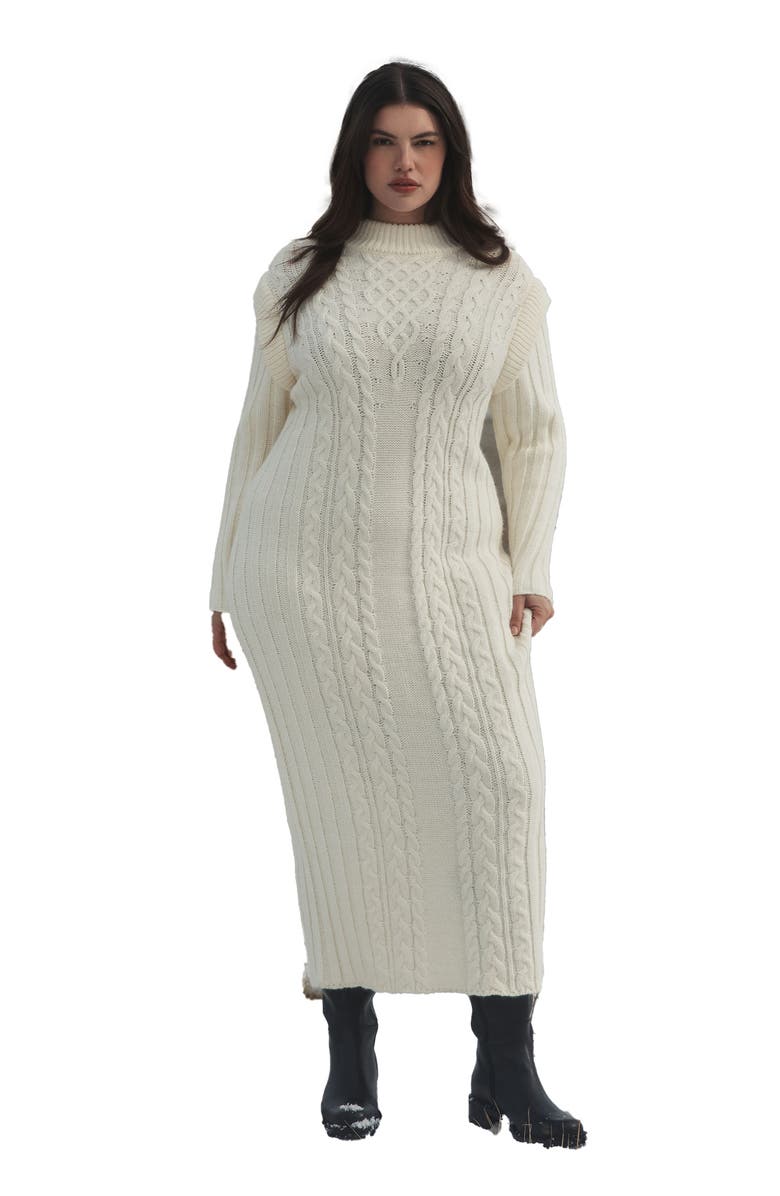 ELOQUII Cable Stitch Sweater Dress, Alternate, color, Coconut Milk